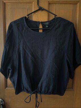 NWT Banana Republic Navy Drawstring Hem Short Sleeve Crop Top